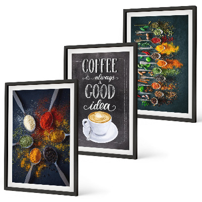 Composição de quadros moderna Especiarias, café, ervas, padrões
