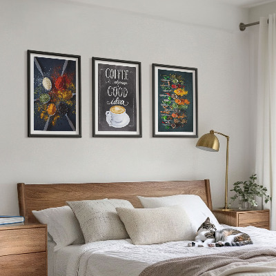 Composição de quadros moderna Especiarias, café, ervas, padrões