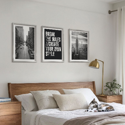 Conjunto de 3 quadros com moldura Ruas da cidade em preto e branco: inspiração