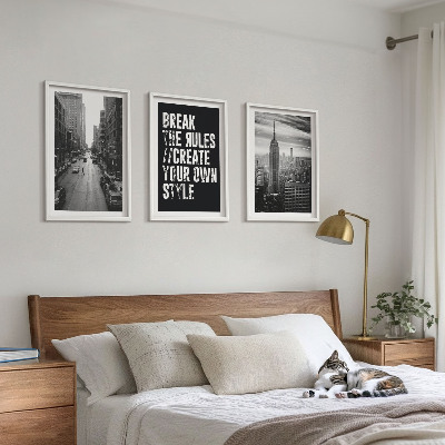 Conjunto de 3 quadros com moldura Ruas da cidade em preto e branco: inspiração