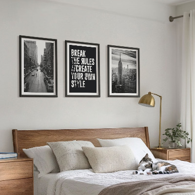 Conjunto de 3 quadros com moldura Ruas da cidade em preto e branco: inspiração