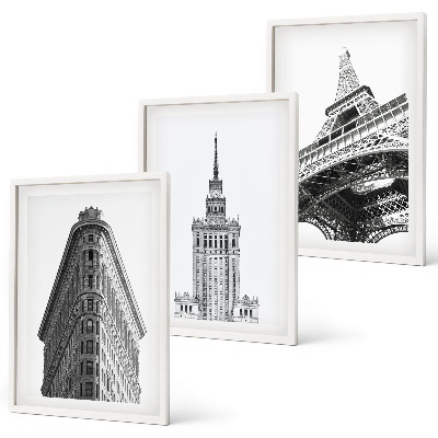 Conjunto de quadros para sala de estar Edifícios arquitetônicos em preto e branco