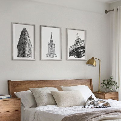 Conjunto de quadros para sala de estar Edifícios arquitetônicos em preto e branco