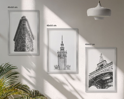 Conjunto de quadros para sala de estar Edifícios arquitetônicos em preto e branco