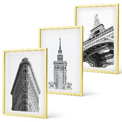 Conjunto de quadros para sala de estar com edifícios arquitetônicos em preto e branco
