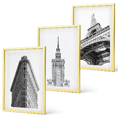 Conjunto de quadros para sala de estar Edifícios arquitetônicos em preto e branco