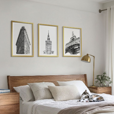 Conjunto de quadros para sala de estar Edifícios arquitetônicos em preto e branco