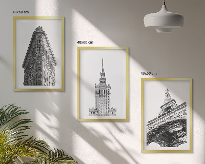 Conjunto de quadros para sala de estar Edifícios arquitetônicos em preto e branco