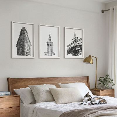 Conjunto de quadros para sala de estar Edifícios arquitetônicos em preto e branco