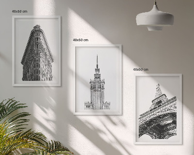 Conjunto de quadros para sala de estar Edifícios arquitetônicos em preto e branco