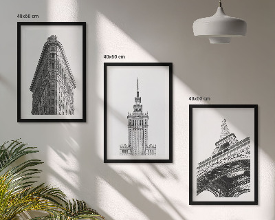 Conjunto de quadros para sala de estar Edifícios arquitetônicos em preto e branco