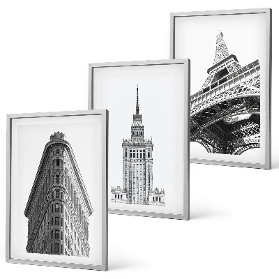Conjunto de quadros para sala de estar Edifícios arquitetônicos em preto e branco