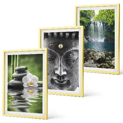 Composição de quadros moderna com a estampa de Buda e pedras da harmonia