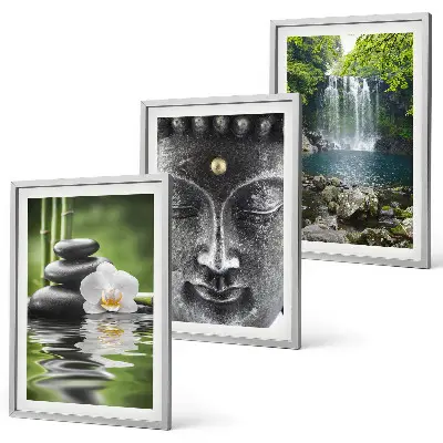 Composição de quadros moderna com a estampa de Buda e pedras da harmonia