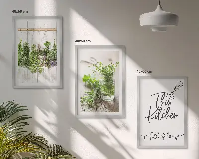 Conjunto de quadros decorativos modernos com tema de cozinha e ervas secas