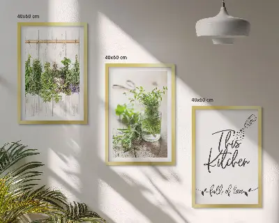 Conjunto de quadros decorativos modernos com tema de cozinha e ervas secas