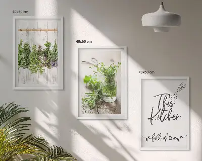 Conjunto de quadros decorativos modernos com tema de cozinha e ervas secas
