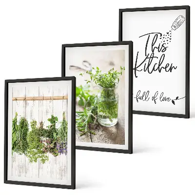 Conjunto de quadros decorativos modernos com tema de cozinha e ervas secas