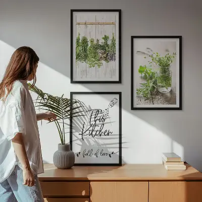 Conjunto de quadros decorativos modernos com tema de cozinha e ervas secas