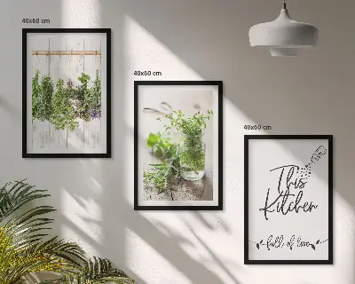 Conjunto de quadros decorativos modernos com tema de cozinha e ervas secas