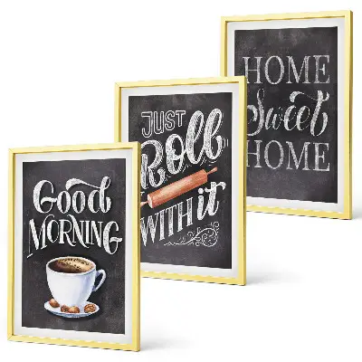 Conjunto de 3 quadros com moldura com estampas de motivos para cozinha