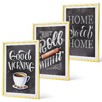 Conjunto de 3 quadros com moldura Inscrições com motivos para cozinha doméstica