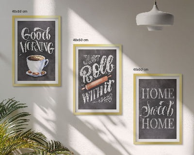 Conjunto de 3 quadros com moldura Inscrições com motivos para cozinha doméstica