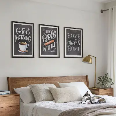Conjunto de 3 quadros com moldura com estampas de motivos para cozinha