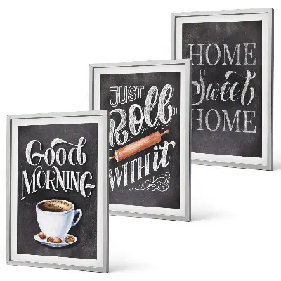 Conjunto de 3 quadros com moldura com estampas de motivos para cozinha