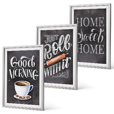 Conjunto de 3 quadros com moldura Inscrições com motivos para cozinha doméstica
