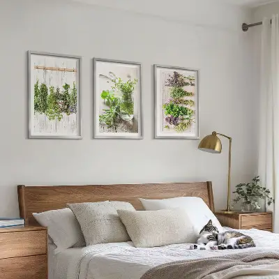 Conjunto de quadros para sala de estar com estampas de plantas de ervas aromáticas para cozinha