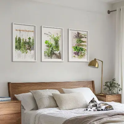 Conjunto de quadros para sala de estar com estampas de plantas de ervas aromáticas para cozinha