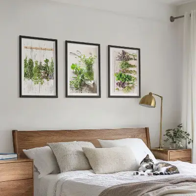 Conjunto de quadros para sala de estar com estampas de plantas de ervas aromáticas para cozinha