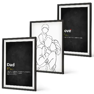 Composição de quadros moderna desenho de família em estilo linear com tema de amor e paternidade