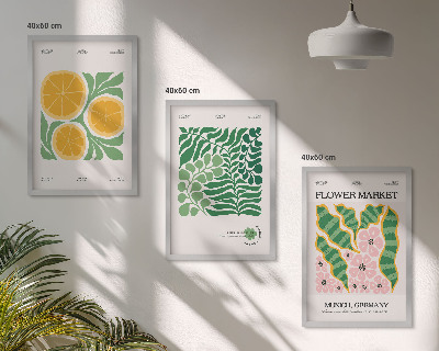 Conjunto de quadros para sala de estar Motivos de frutas e plantas em tons pastel