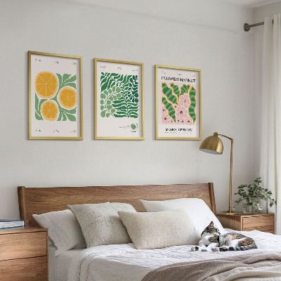 Conjunto de quadros para sala de estar Motivos de frutas e plantas em tons pastel
