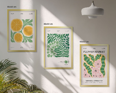 Conjunto de quadros para sala de estar Motivos de frutas e plantas em tons pastel