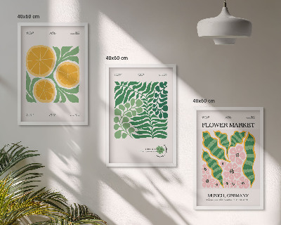 Conjunto de quadros para sala de estar Motivos de frutas e plantas em tons pastel