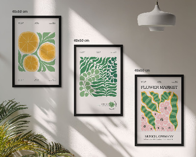 Conjunto de quadros para sala de estar Motivos de frutas e plantas em tons pastel