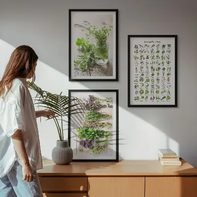 Conjunto de quadros de ervas secas estilo moderno para cozinha
