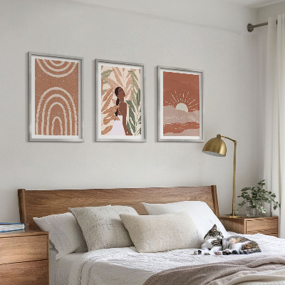 Conjunto de 3 quadros com moldura Formas abstratas boho