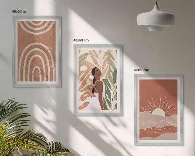 Conjunto de 3 quadros com moldura Formas abstratas boho