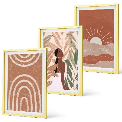 Conjunto de 3 quadros com moldura Formas abstratas boho