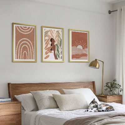 Conjunto de 3 quadros com moldura Formas abstratas boho