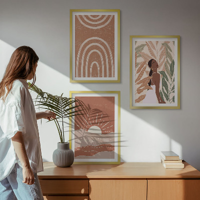 Conjunto de 3 quadros com moldura Formas abstratas boho