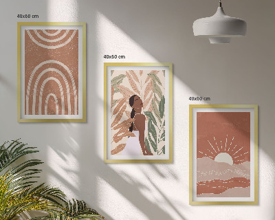 Conjunto de 3 quadros com moldura Formas abstratas boho