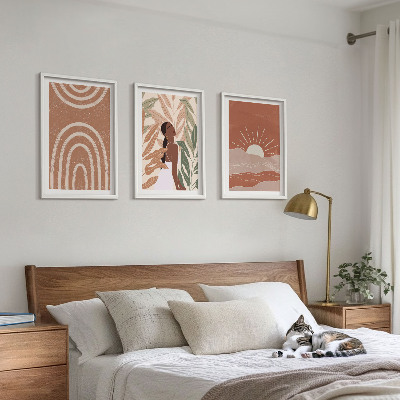 Conjunto de 3 quadros com moldura Formas abstratas boho
