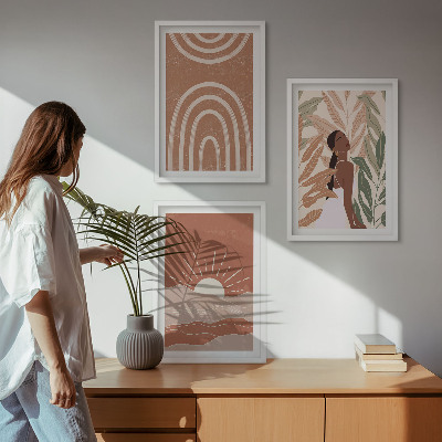 Conjunto de 3 quadros com moldura Formas abstratas boho