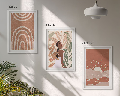 Conjunto de 3 quadros com moldura Formas abstratas boho