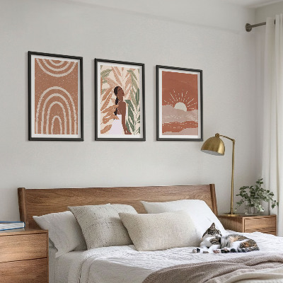 Conjunto de 3 quadros com moldura Formas abstratas boho